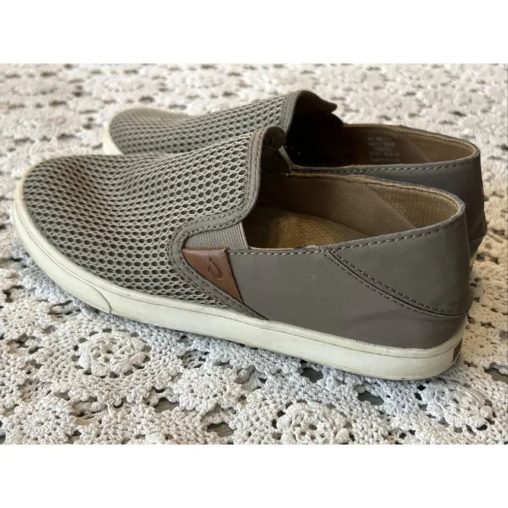 OluKai Women's Taupe Mesh Slip-On Flats